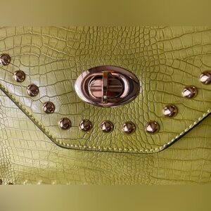 NWOT Charming Charlie Green Crocodile Crossbody Satchel Purse with Studs